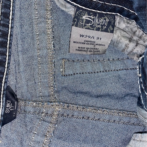 Silver Suki Jeans Womens 29Wx31L Western Glove Works Blue Dark Wash Denim Preppy - Picture 5 of 10